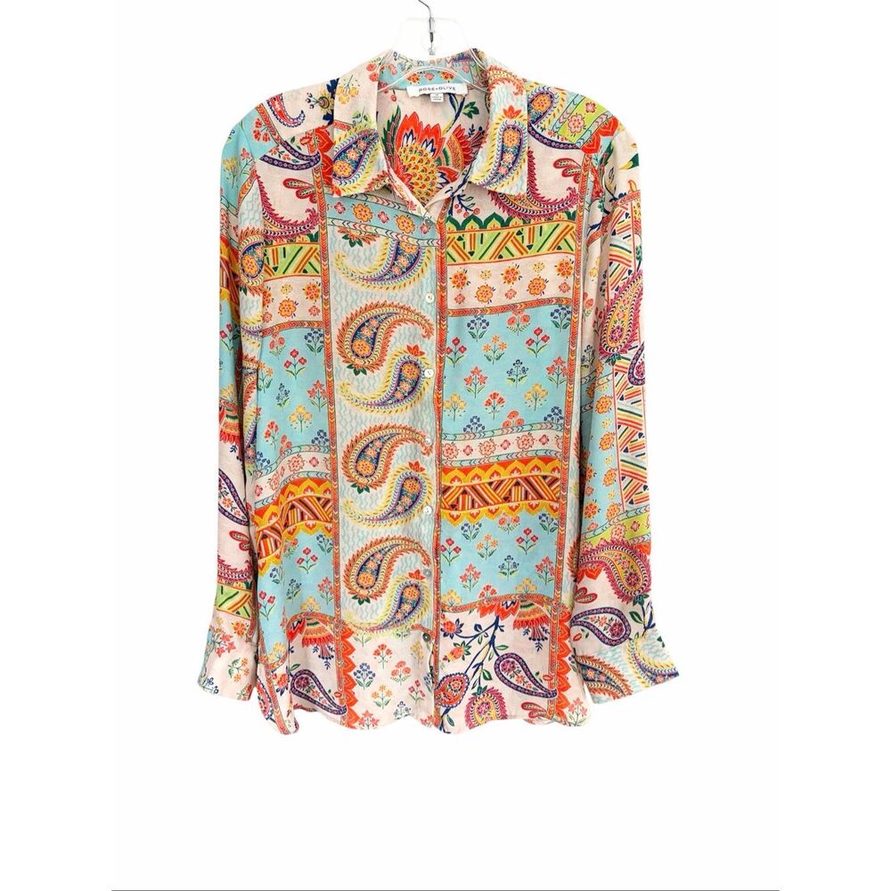 Rose & Olive Multicolor Patchwork/Paisley Button Down Shirt Sz M